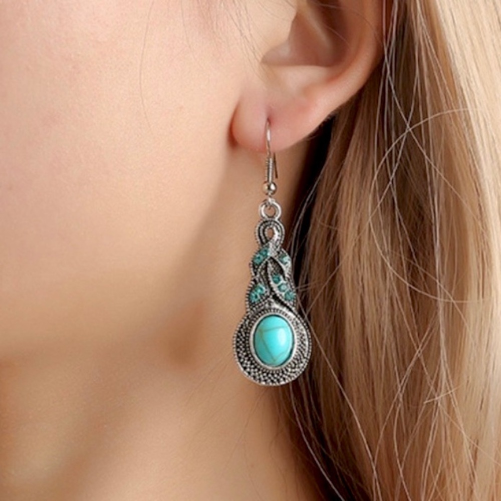 Turquoise and Blue Rhinestone Zinc Alloy material Earrings - Picture 5 of 6